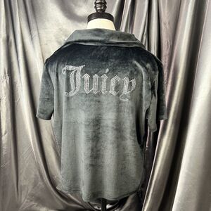 Juicy Couture Crop Pajama Top Size XL Sleep Short Sleeve Velour Black Bling Logo